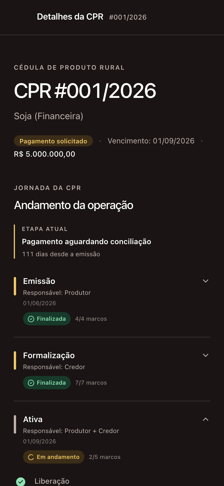 A plataforma Native num celular, com os detalhes de uma CPR